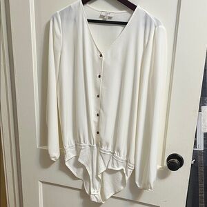 LOFT Cream Button-Down Bodysuit